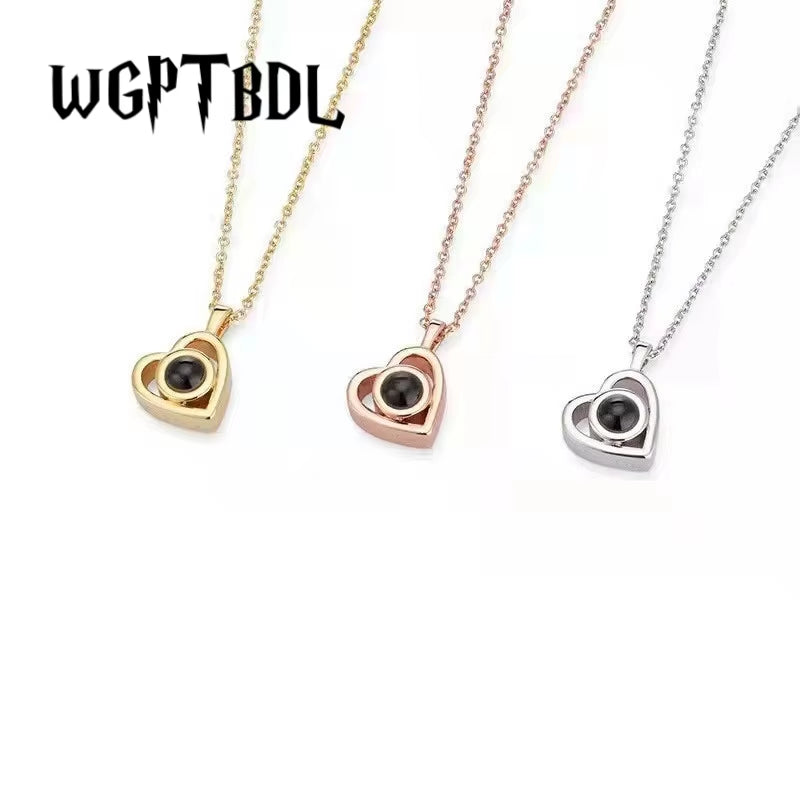 WGPTBDL Valentine'S Day Gift Photo Custom Projection Necklace Simple Heart Shaped Projection Necklace Lover Family Memory Gift