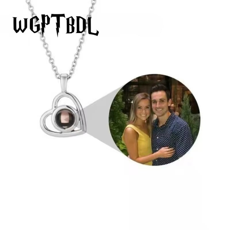 WGPTBDL Valentine'S Day Gift Photo Custom Projection Necklace Simple Heart Shaped Projection Necklace Lover Family Memory Gift