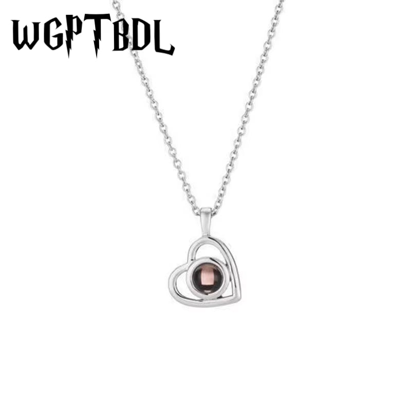 WGPTBDL Valentine'S Day Gift Photo Custom Projection Necklace Simple Heart Shaped Projection Necklace Lover Family Memory Gift