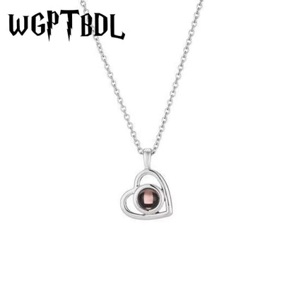 WGPTBDL Valentine'S Day Gift Photo Custom Projection Necklace Simple Heart Shaped Projection Necklace Lover Family Memory Gift