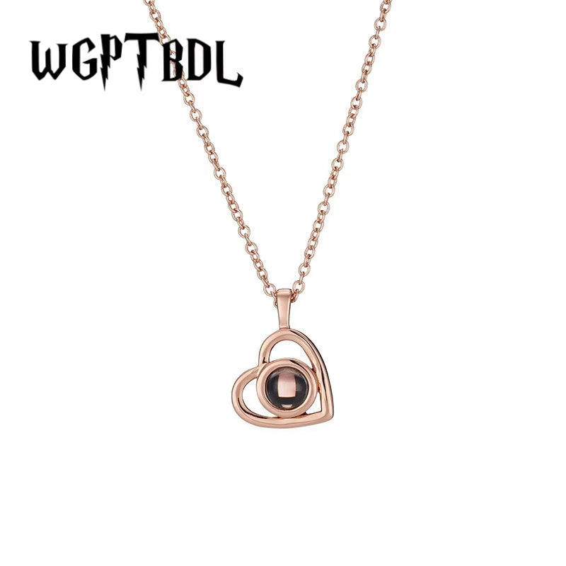 WGPTBDL Valentine'S Day Gift Photo Custom Projection Necklace Simple Heart Shaped Projection Necklace Lover Family Memory Gift