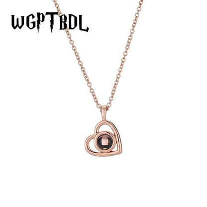 WGPTBDL Valentine'S Day Gift Photo Custom Projection Necklace Simple Heart Shaped Projection Necklace Lover Family Memory Gift