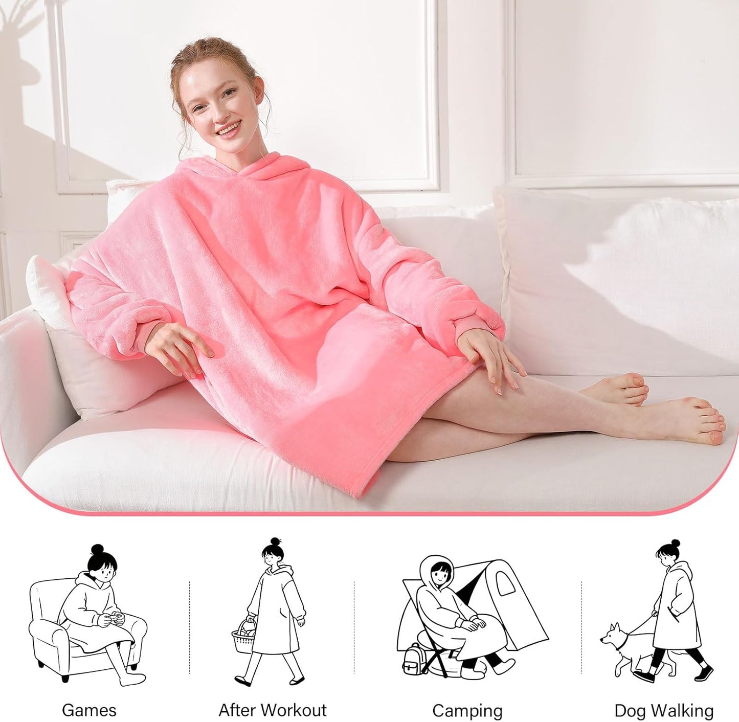 Blanket Hoodie,Oversized Wearable Sherpa Fleece Blanket Sweatshirt,Super Soft Warm Cozy with Giant Pocket,Gifts for Women Men Adults Teenagers Kids, One Size Fits All